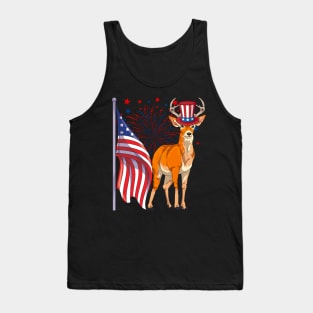 US Flag Patriotic American Deer Animal Lover 4th Of July Tank Top